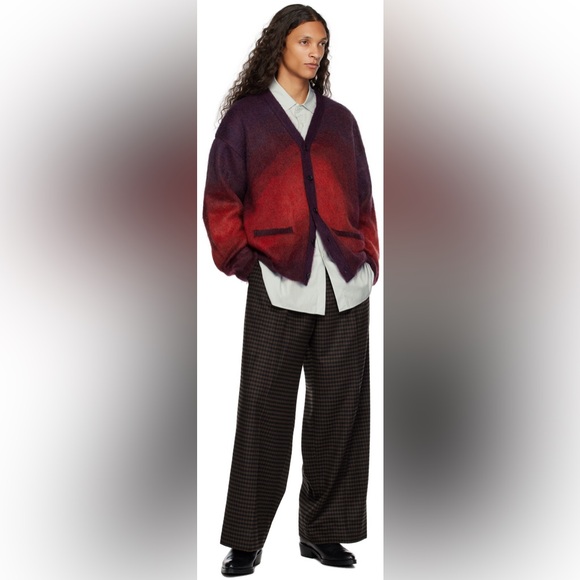 STEIN Burgundy Gradient Mohair Cardigan Purple Red Soft Oversized Sweater Medium - Picture 13 of 16